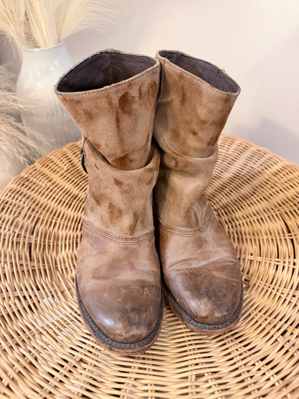 Genuine Leather/Suede Slouchy Tan Boots